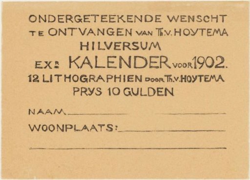 Order card for calendar 1902