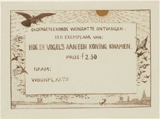Order card for 'How the Birds Came to a King'