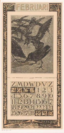 Calendar leaf with crows in the snow
