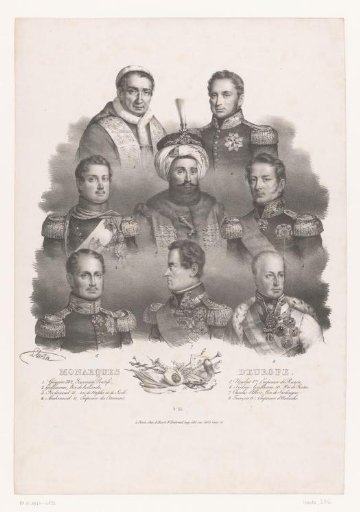 Portraits of eight European rulers from the first half of the nineteenth century