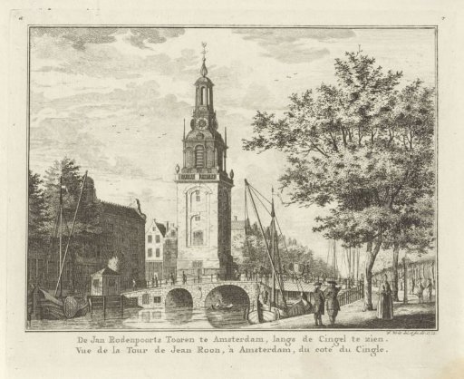 View of the Jan Roodenpoortstoren in Amsterdam from the Singel