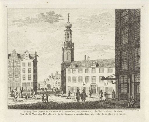 View from the Kalverstraat of the Mint Tower in Amsterdam