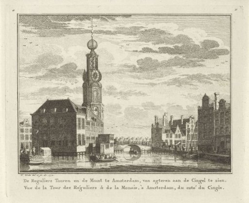 View from the Singel of the Mint Tower in Amsterdam