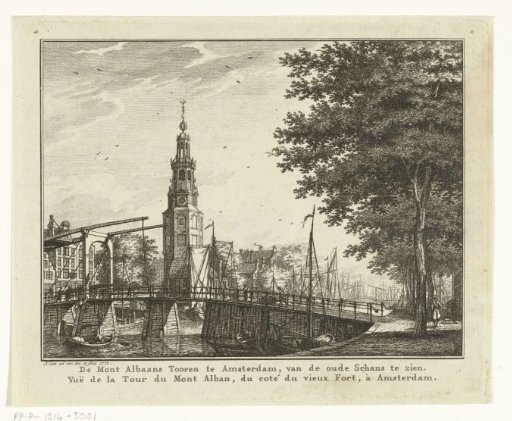 View of the Montelbaanstoren in Amsterdam from the Oude Schans