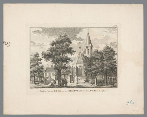 View of the church and the town hall in Hilversum, 1762