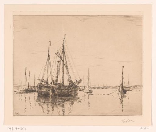 Harbour with Moored Two-Masted Ship