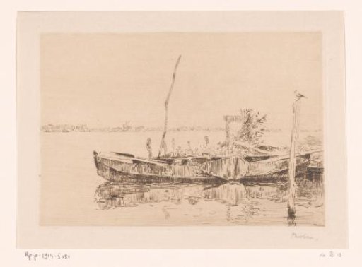 Lake with a boat at the water's edge