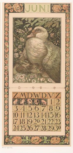 Calendar leaf with duck with ducklings