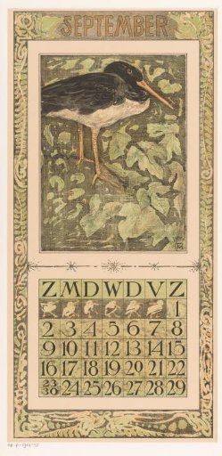 Calendar leaf with oystercatcher