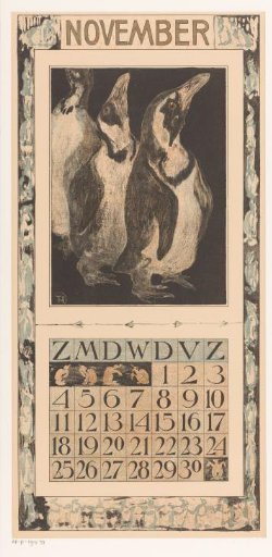 Calendar leaf with three penguins