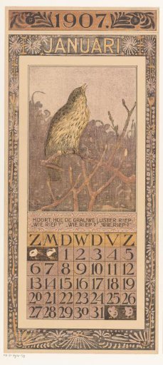Calendar leaf with thrush