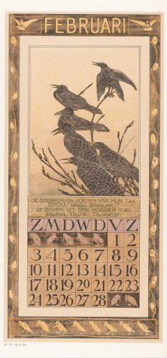 Calendar leaf with starlings