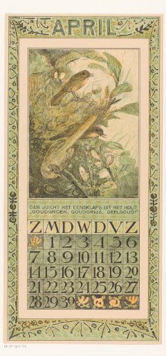 Calendar leaf with three birds