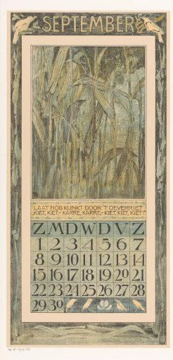 Calendar leaf with bird in the reeds