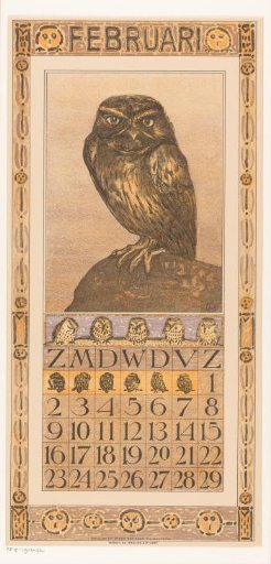 Calendar page February with owl