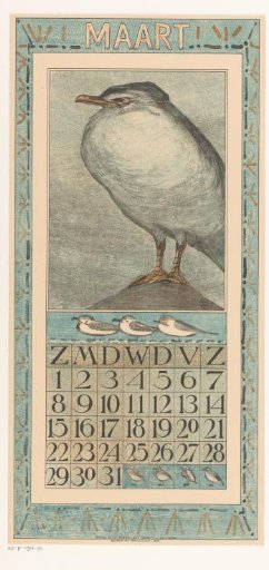 Calendar page March with herring gull