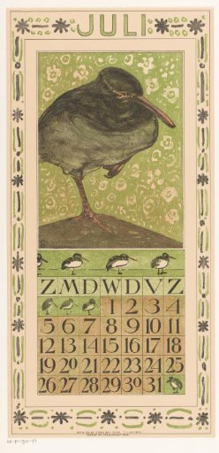 Calendar page July with oystercatcher