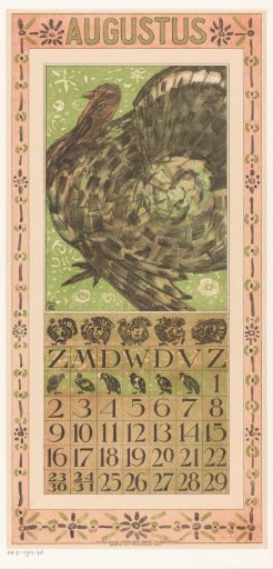 Calendar page August with turkey