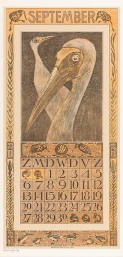 Calendar page September with two birds