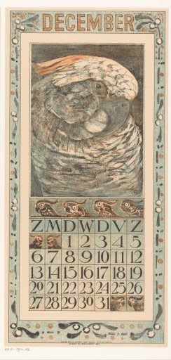 Calendar page December with parrot