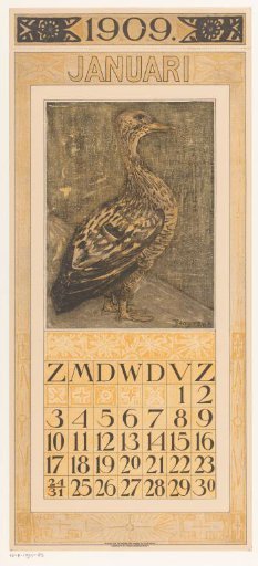Calendar page January with standing duck