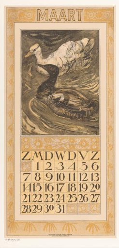 Calendar page March with a black and a white duck
