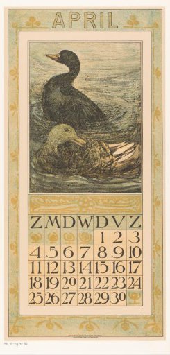Calendar page April with two swimming ducks