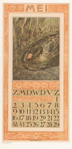 Calendar page May with brooding duck