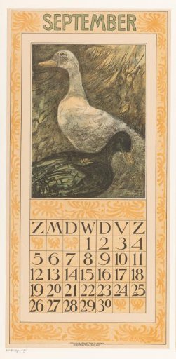 Calendar page September with two standing ducks