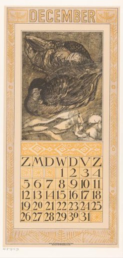 Calendar page December with two sleeping ducks