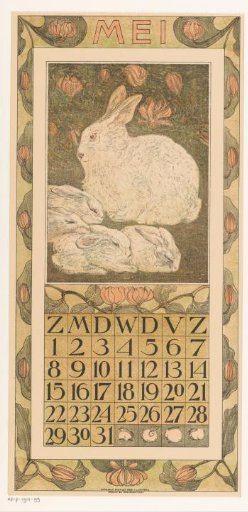 Calendar page May with rabbits