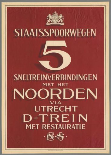 State Railways 5 express train connections to the North via Utrecht D-train with dining car. SN S S