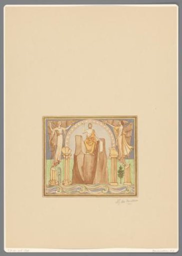 Two angels with a man sitting on a rock