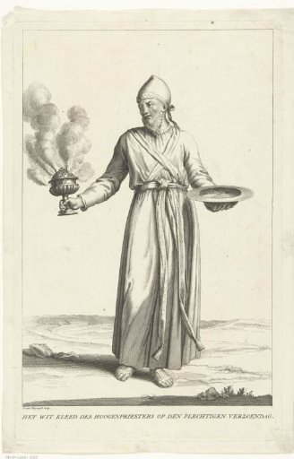 High Priest in White Liturgical Vestments for the Day of Atonement