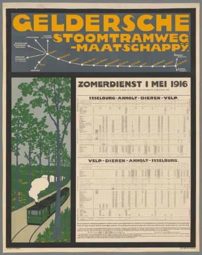 Gelderland Steam Railway Company. Summer Service May 1, 1916. Velp-Dieren-Anholt-IJsselburg