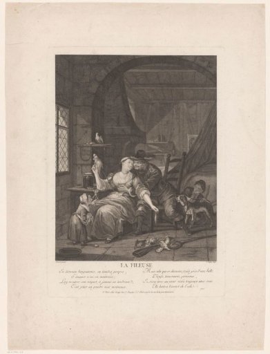 Interior with couple in embrace