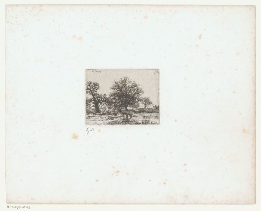 Landscape with cows at a watering place