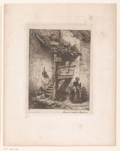 Courtyard with a Child and a Woman Churning Butter