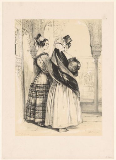 Two young women in elaborate dress
