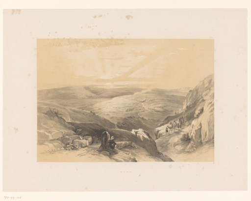 Travelers in a mountain landscape with a view of Cana