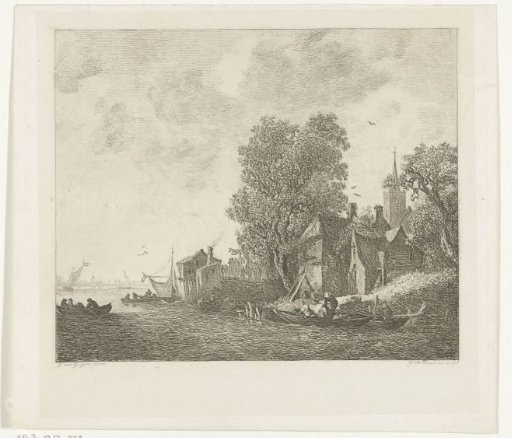 View of a village on a river