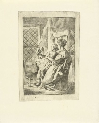 Two Women with a Child Sitting in Front of the Window