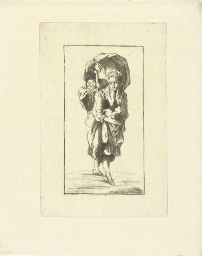 Young Woman with a Child in a Basket on Her Back