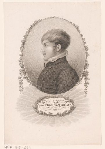 Portrait of Ernst Schulze, and profile in an oval frame decorated with roses