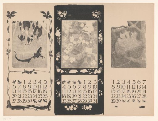 Calendar Sheets of April, May and June, with Lizard and Birds