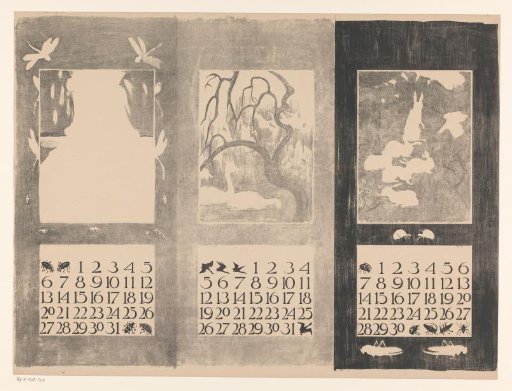 Calendar pages of July, October and September, with sheaves of corn, swans and rabbits
