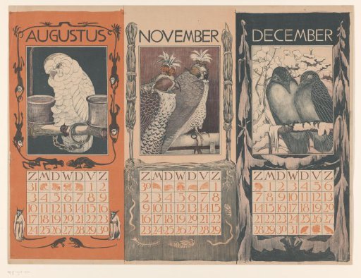 Calendars for August, November and December 1902