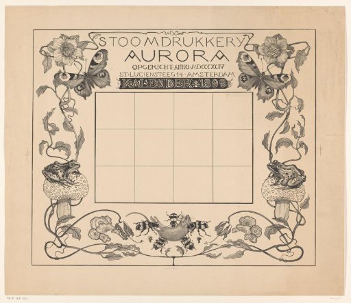 Calendar of the year 1899, with flowers, insects and frogs