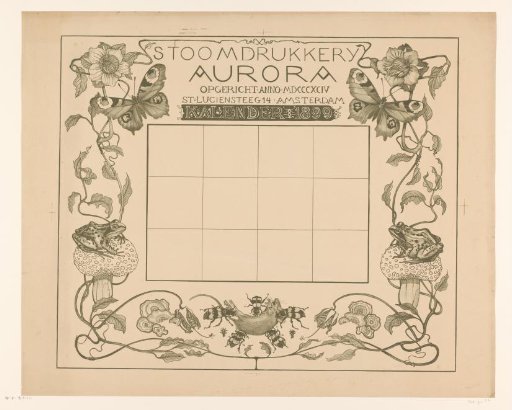Calendar of the year 1899, with flowers, insects and frogs