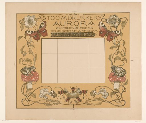 Calendar of the year 1899, with flowers, insects and frogs